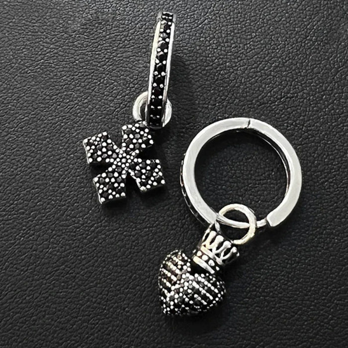 Wholesale Women's Micro-Encrusted Black Zircon Cross Heart Earrings