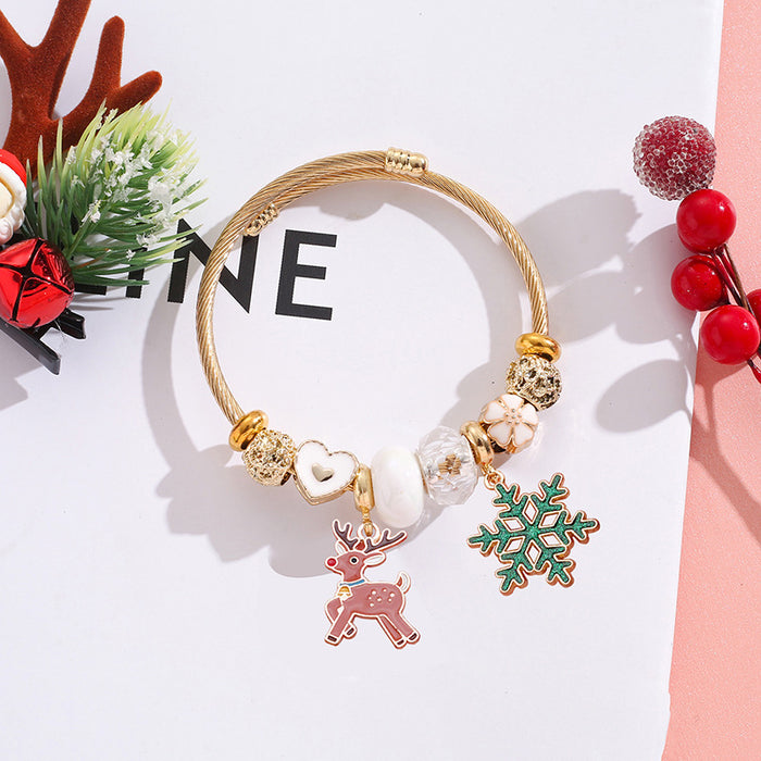 Wholesale Stainless Steel Christmas Deer Bell Pendant Bracelet Trendy Jewelry MOQ≥2