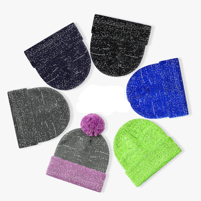 Wholesale Reflective Silk Knitted Hat Autumn and Winter Versatile Knitted Hat Pullover Hat