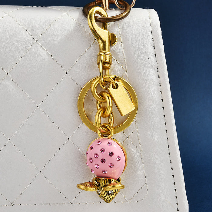 Wholesale Metal keychain with a diamond-encrusted mouse design.