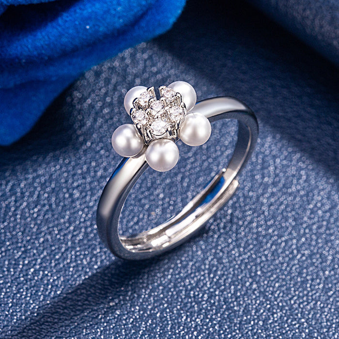 Wholesale DIY Pearl Accessories New 5-piece Pearl Open Ring with Empty Stand Fashion Flower Ring Handpiece Wholesale