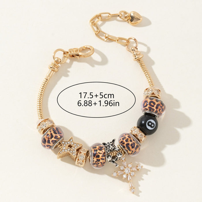 Wholesale DIY Beaded Charms Bracelets Cross Leopard print Beads Black