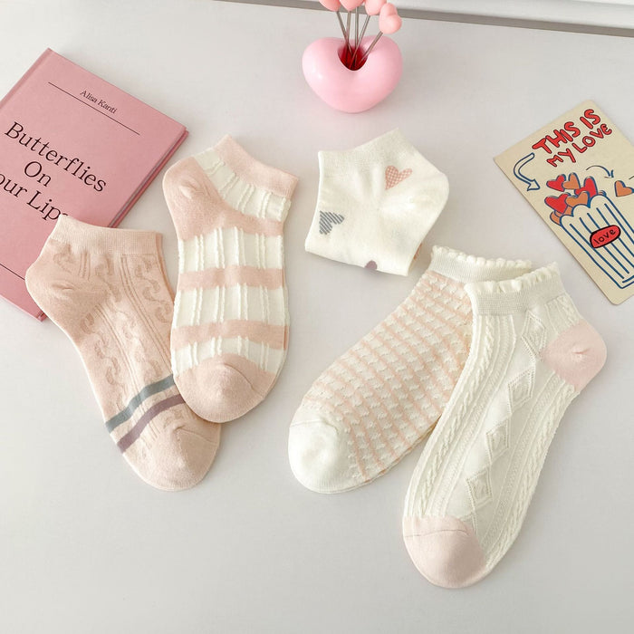 Wholesale Socks, boat socks, lace, heart-shaped socks, sweat absorbing and breathable striped cotton socks