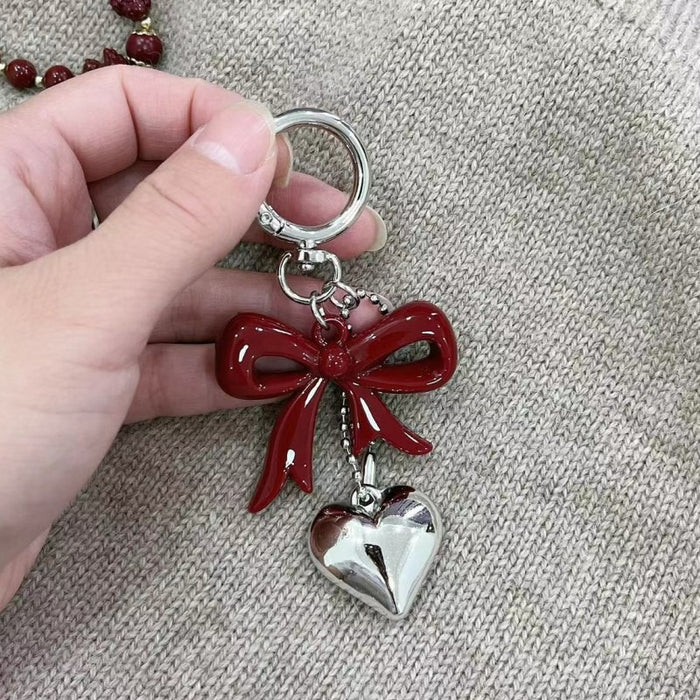 Wholesale Deep red bow heart 3D keychain