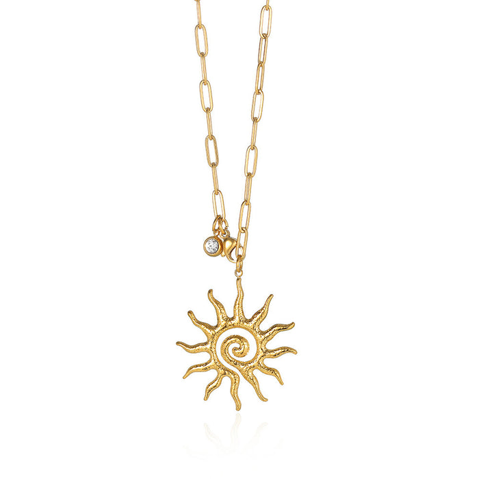 Wholesale titanium steel sun pendant necklace  birthday stone clavicle chain