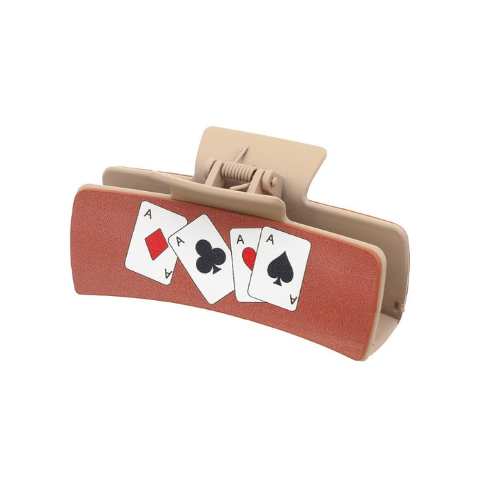 Wholesale Western Cowboy Style Retro Playing Card Hair Accessories Hair Clip Leather Printed Shark Clip Grab Clip