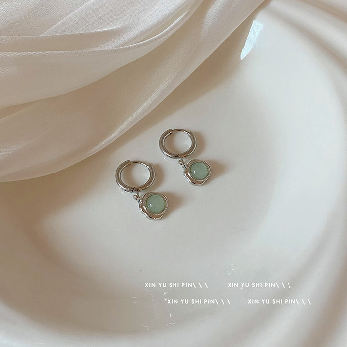 Wholesale Retro mint green cat eye stone pendant earrings with light luxury and high-end feel, exquisite and simple earrings