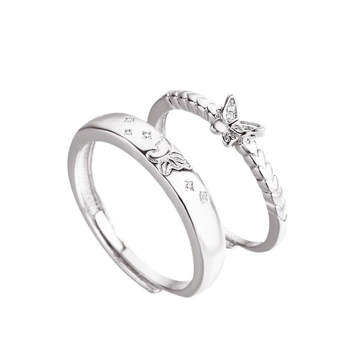 Wholesale Butterfly Zircon Ring Couple Set Simple, Fashionable, Versatile Handpiece with Adjustable Opening and Accessory Ring