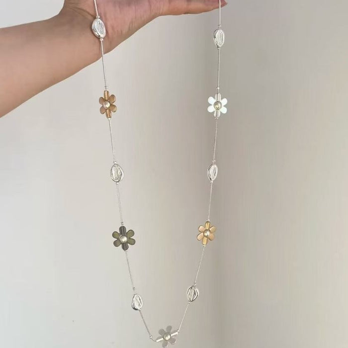 Wholesale Fashion Alloy Flower Long Chain Necklace Trendy Jewelry Accessory Gift