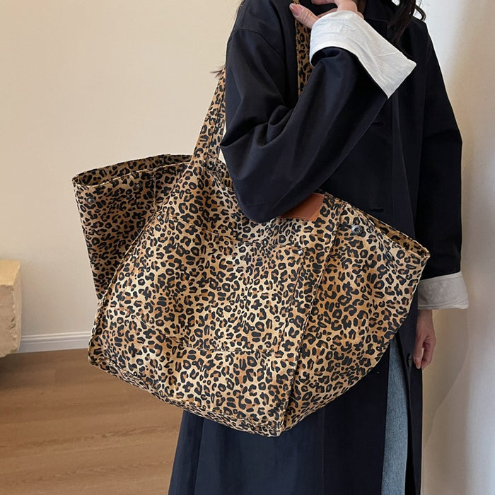 Wholesale Canvas Shoulder Bag Large Capacity Leopard Print Tote Bag JDC-SD-Biaoxiu003