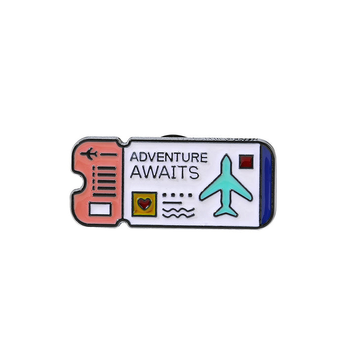 Wholesale Adventure Awaits Airplane Ticket Brooch Metal Pin Fashion Accessory For Backpack Gift Resale