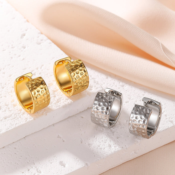 Wholesale Wrinkled ears with irregular texture and wide retro earrings, copper plated with real gold material