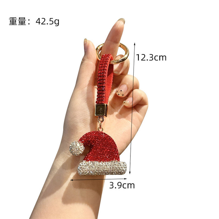 Wholesale Full Rhinestone Christmas Keychain Cartoon Christmas Tree Metal Key Ring