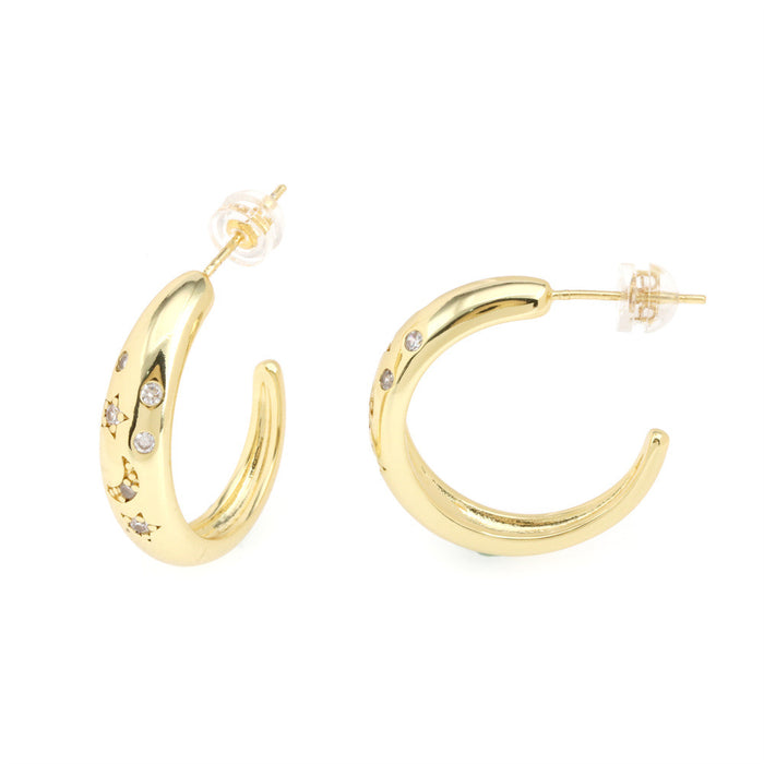 Wholesale Earrings Micro Set Zircon C Shape Star Moon Vintage Gold Plated JDC-ES-PREMTIANY002