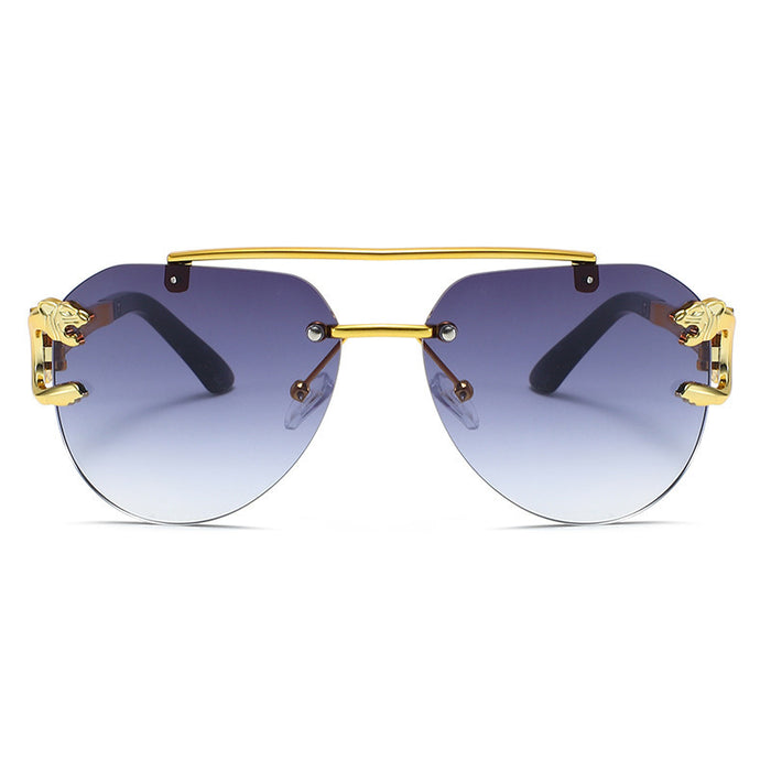 Wholesale Borderless leopard head double beam sunglasses with personalized cut edges, trendy and versatile sunglasses