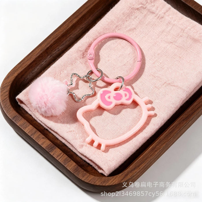 Wholesale Cute Cat Head Hollow Star Keychain Pendant Sky Blue Plastic Resin Car Key Accessory Gift For Friend