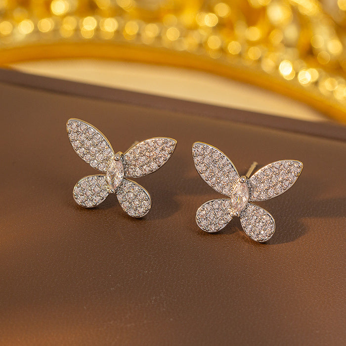 Wholesale Chic Butterfly Titanium Steel Copper Zircon Jewelry Set Necklace Earrings Bracelet MOQ≥2