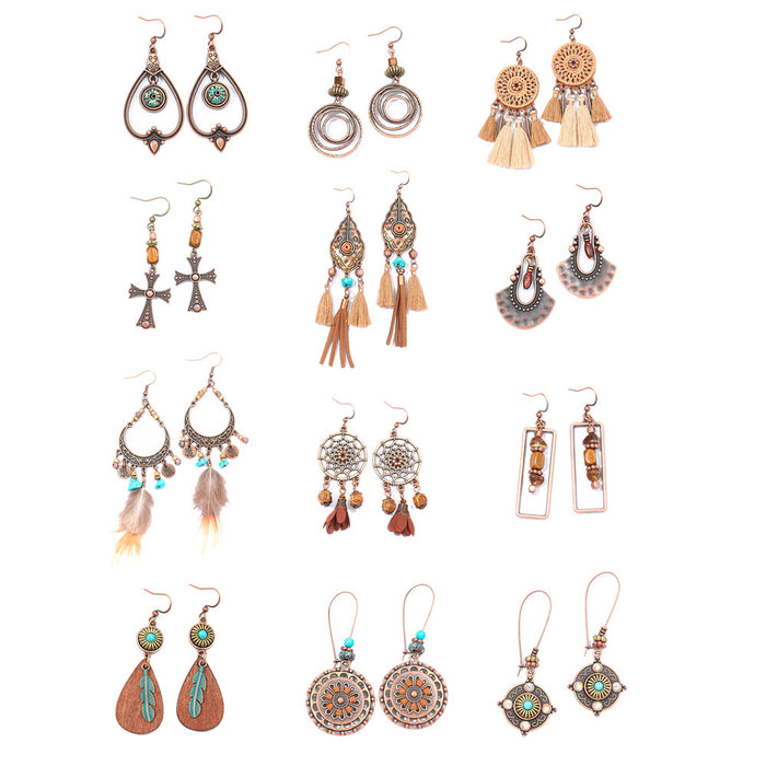 Wholesale 2pcs Vintage Bohemian Hand-made Tassel Earrings