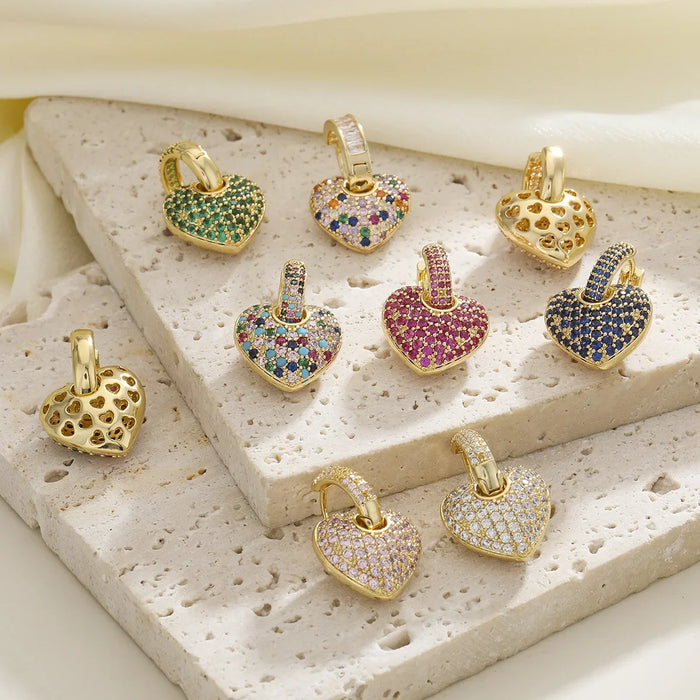 Wholesale Light luxury, high-end temperament, retro colored zircon heart-shaped heart earrings, earrings, earrings, ear buckles