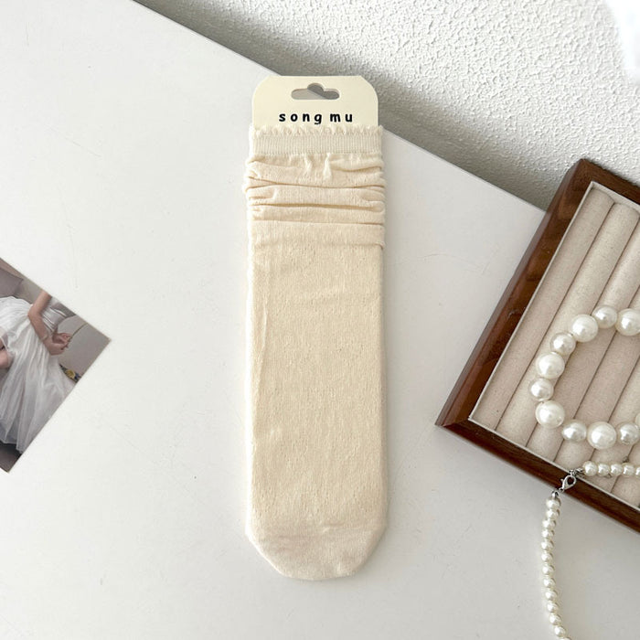 Wholesale Thin mid tube bow lace pile socks with mesh breathable cotton