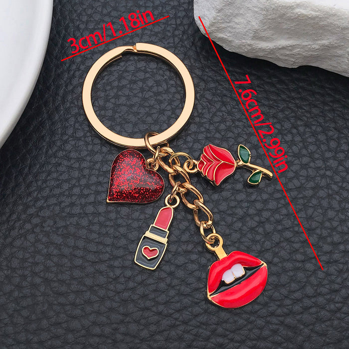 Wholesale Oil-dripped rose red lips alloy keychain