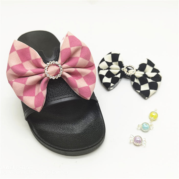 Wholesale Fabric Black and White Plaid Bow Clogs Accessories JDC-SC-JinHao007