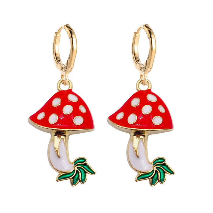 Wholesale Colorful Three-dimensional Mushroom Earrings Alloy Oil Drop JDC-ES-YaChen015