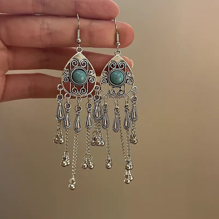 Wholesale Turquoise earrings, niche tassel earrings, fashionable and versatile earrings