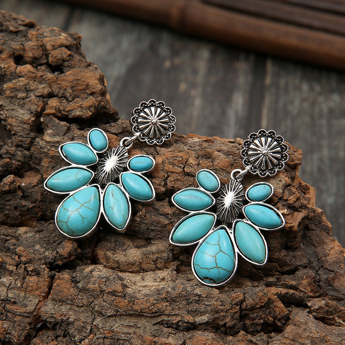 Wholesale New Vintage Flower Water Drop Turquoise Earrings Personalized Jewelry