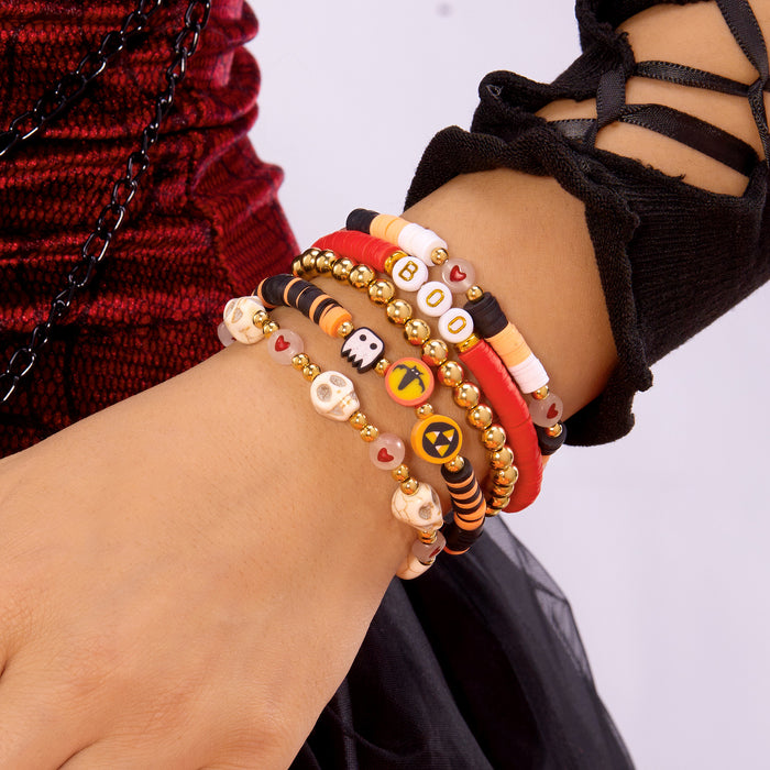 Wholesale  Bracelet Polymer Clay Pumpkin Skull Elastic Bracelet Holiday Party Gift Set