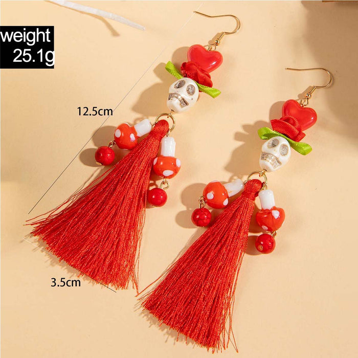 Wholesale  funny fun skull tassel rice beads earrings creative personality rose earrings
