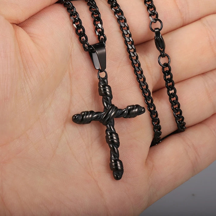 Wholesale Personalized trend Fried Dough Twists cross pendant stainless steel Cuban chain necklace