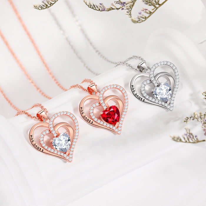 Wholesale Heart necklace Women's  Valentine's Day gift love rose necklace Double Layer Love