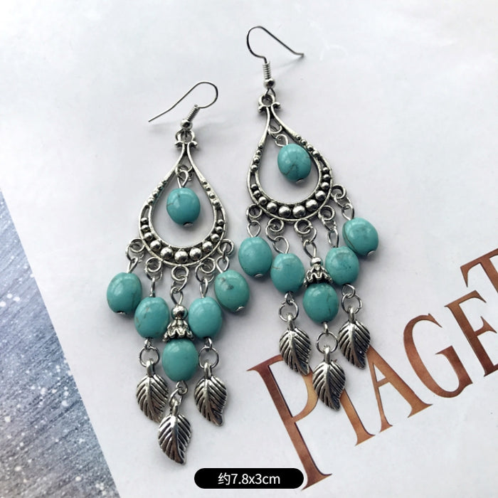 Wholesale Alloy Vintage Turquoise Ethnic Style Earrings JDC-ES-Luox009