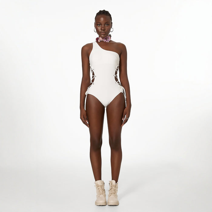 Wholesale Retro flower single shoulder strap sexy one-piece swimsuit