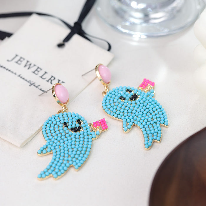 Wholesale Halloween Cartoon Ghost Little Devil Rice Beads Alloy Earrings JDC-ES-Rulong006