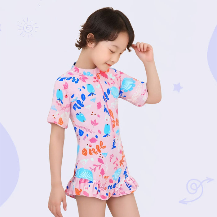 Wholesale Children's swimsuits, girls' cute floral one-piece swimsuits, children's high bounce comfortable quick drying swimsuits, girls' swimming
