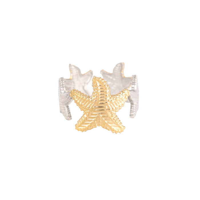 Wholesale Stainless steel new color blocked starfish ring, fashionable and high-end, trendy and personalized, niche and personalized