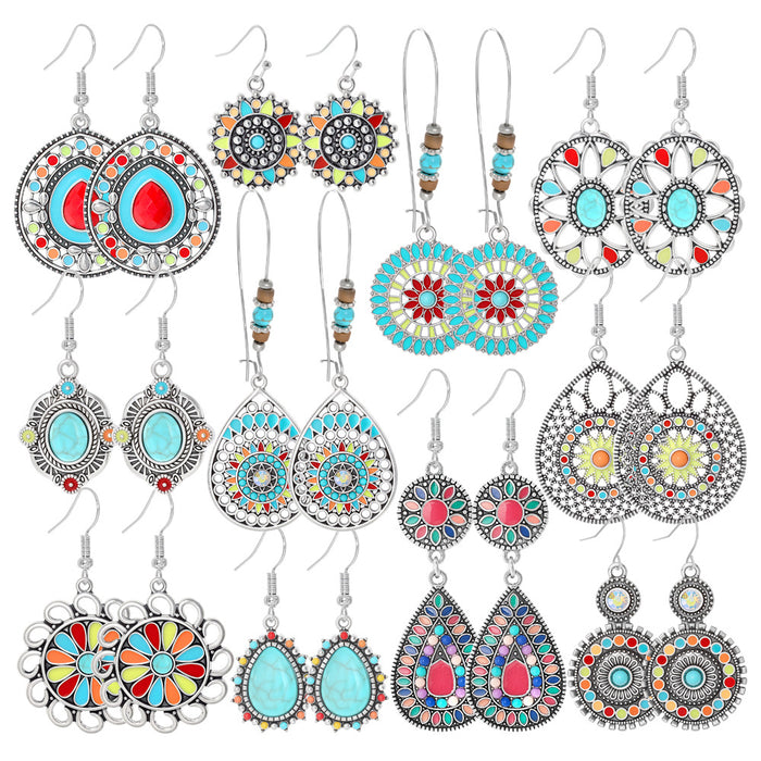 Wholesale 2pcs Vintage Ethnic Style Turquoise Earrings Bohemian Jewelry