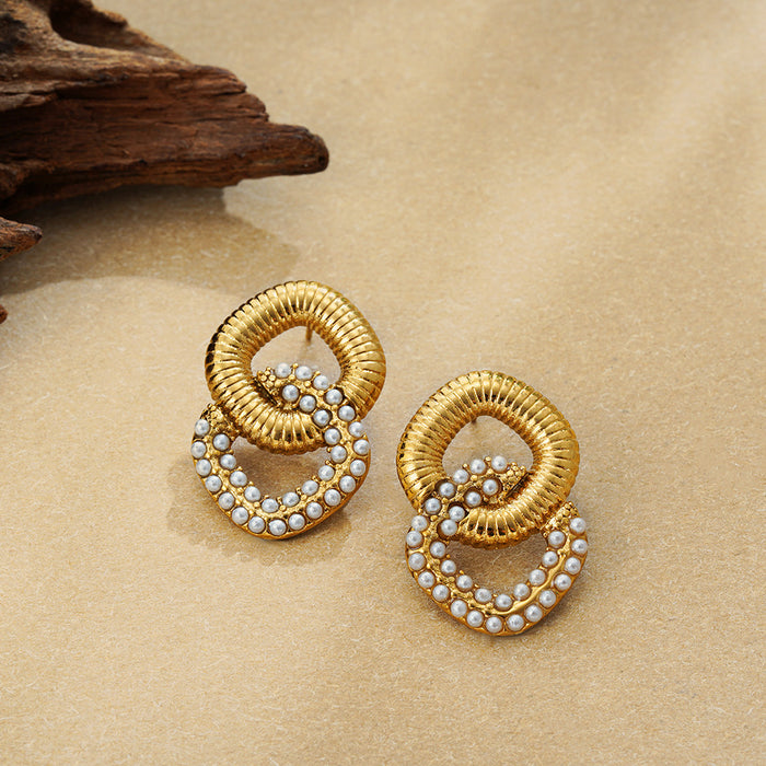 Wholesale Trendy new stainless steel pearl inlaid double-layer pearl earrings that do not fade earrings jewelry