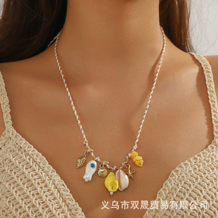 Wholesale Fashionable hand woven rope ocean series ceramic fish shell starfish pendant necklace jewelry