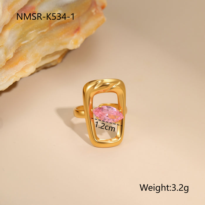 Wholesale Geometric pink zircon stainless steel ring