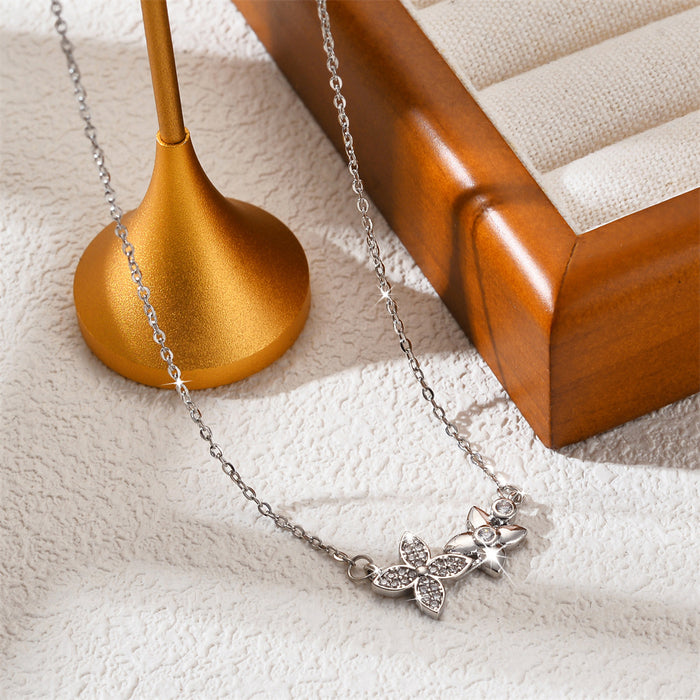 Wholesale New flower plated real gold inlaid diamond titanium steel necklace, niche, light luxury, exquisite fashion, versatile collarbone chain