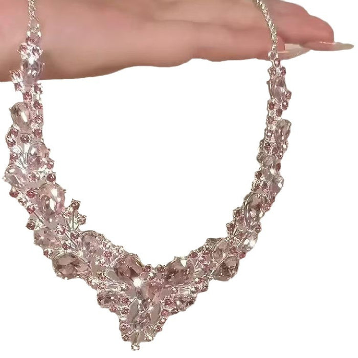 Wholesale Pink rhinestone necklace, new light luxury exquisite design, collarbone chain