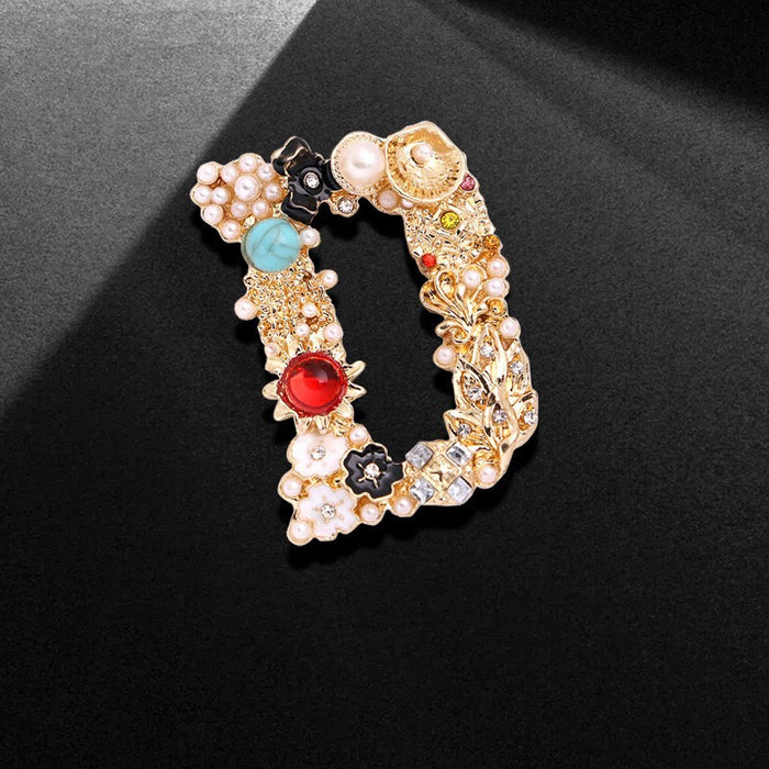 Wholesale Rhinestone letter brooch with diamond and pearl buckle,  dress coat pin to decorate shoes and bags