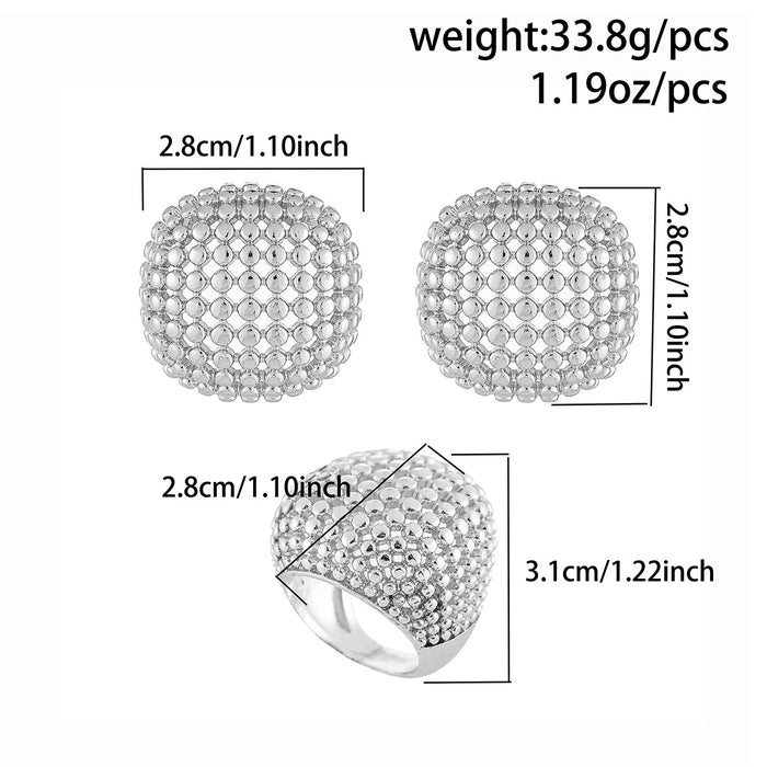 Wholesale Trendy retro ring set with niche design, geometric hollow out heavy-duty round bead metal earring accessories
