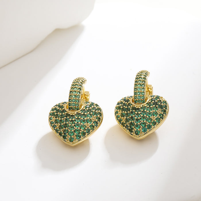 Wholesale Light luxury, high-end temperament, retro colored zircon heart-shaped heart earrings, earrings, earrings, ear buckles