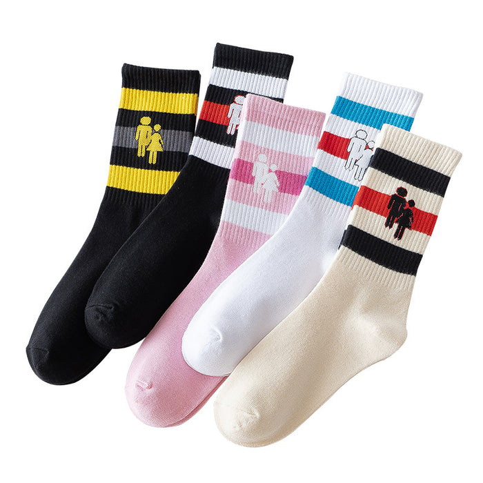 Wholesale Small niche design, striped cotton socks, college style high top socks, unisex
