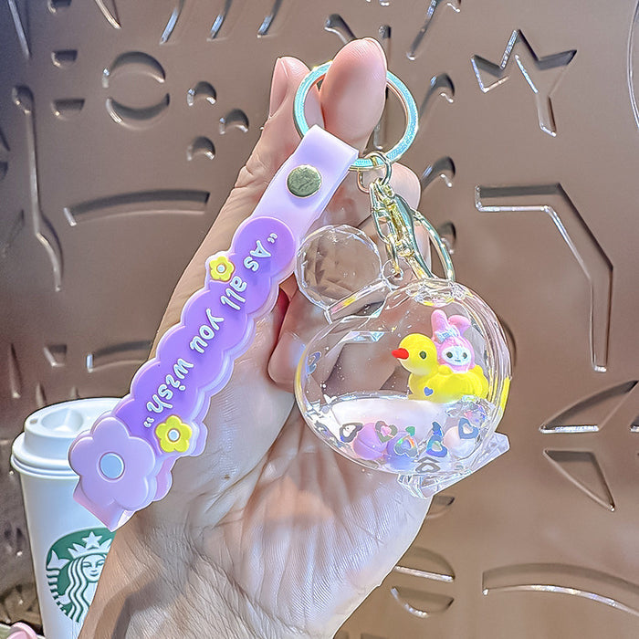 Wholesale Acrylic Drifting Bottle Keychain Cute Yellow Duck Bag Charm