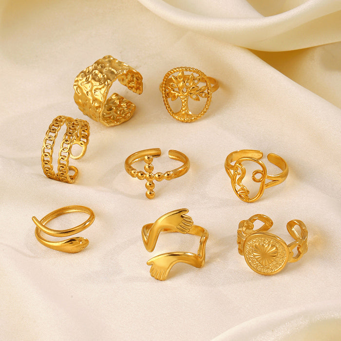 Wholesale Stainless Steel geometric leaves love Adjustable rings Gold Plated Rings